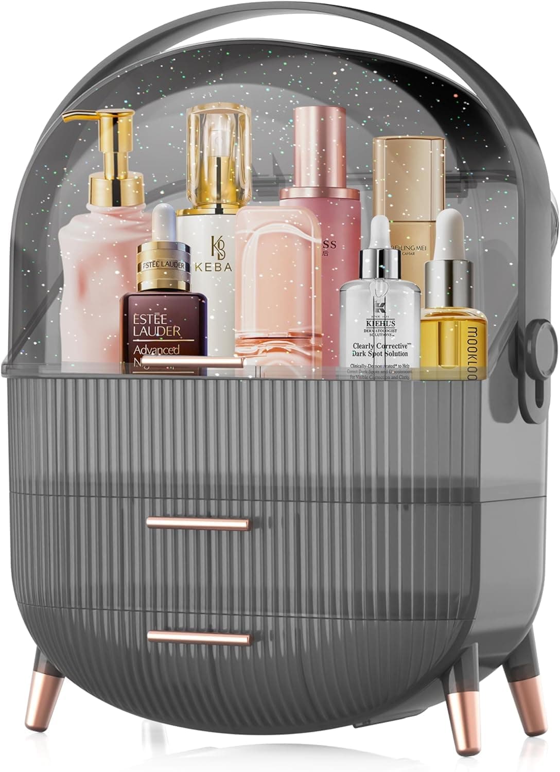 waqif Clear Black Makeup Storage Organizer with 3 Drawers Egg Shape Cosmetics Skincare Organizers with Transparent Lid Vanity Cosmetics Storage Ideal Gifts for Women or Girls