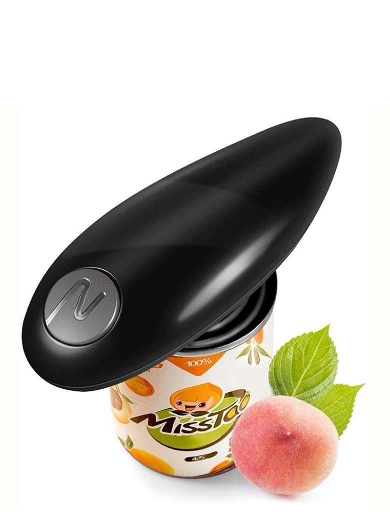 Electric can opener, opens cans at the push of a on - Fully automatic, hands-free, smooth edges, electric can opener for home kitchens and seniors, battery operated (black)