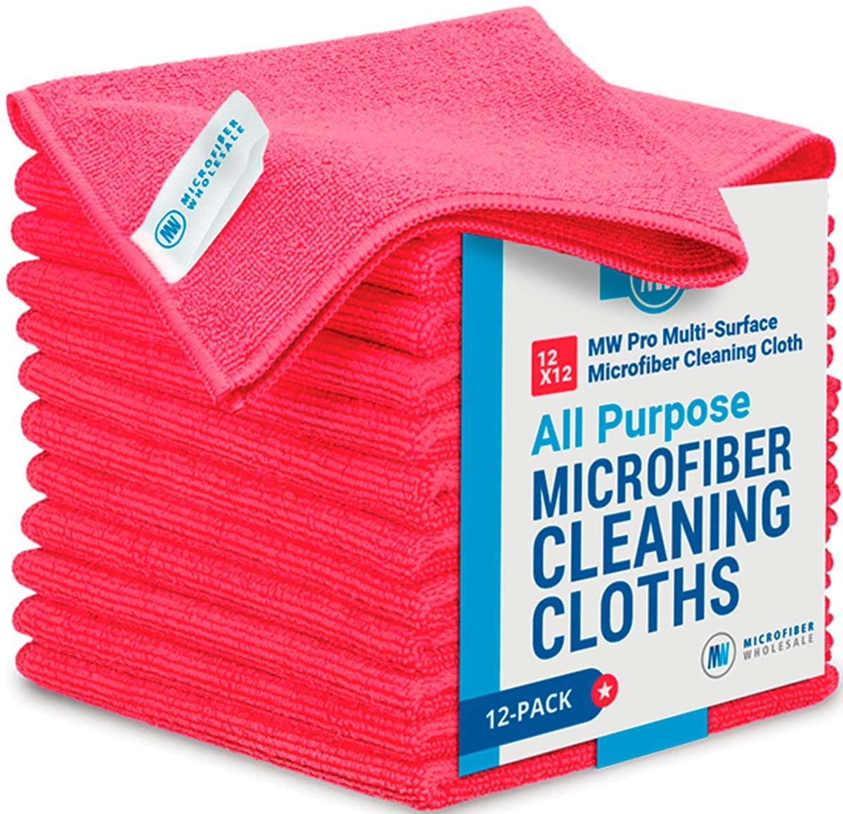 12 x 12 MW Pro MultiSurface Microfiber Cleaning Cloths Red 12 Pack Premium Microfiber Towels for Cleaning Glass Kitchens Bathrooms Automotive Supplies Products