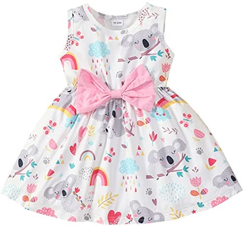 Toddler Girls Koala Dresses Kids Bowknot Sleeveless Outfits Baby Girls Casual Summer Sundress 1132-2-3T