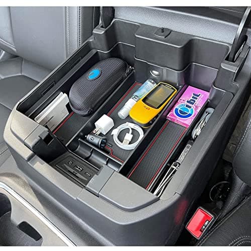 TOPINSTALL Red Center Console Organizer Compatible with 2019-2022 Silverado/Sierra 1500 and 2020-2023 Silverado/Sierra 2500HD 3500HD, Armrest Full-Size Tray (Full Console w/Bucket Seats ONLY)