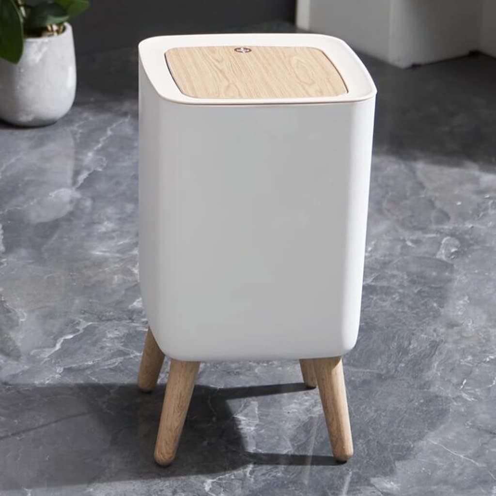 Jukkre Decorative Wooden Base Room Freshener with 10L Plastic Waste Bin, White