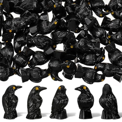 Sonwyoung 50 Pcs Halloween Miniature Crows Decor Mini Resin Crows Figures Black Raven Figurines Tiny Resin Animals for Halloween Scene Micro Landscape Spooky Party Table Decor