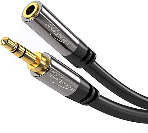 KabelDirekt – 10ft – Headphone Extension Lead Cable, 3.5mm connectors (aux Audio Cable, Male Jack Plug/Female Jack, Practically Break-Proof Metal casing, Perfect for Headphones, Black)