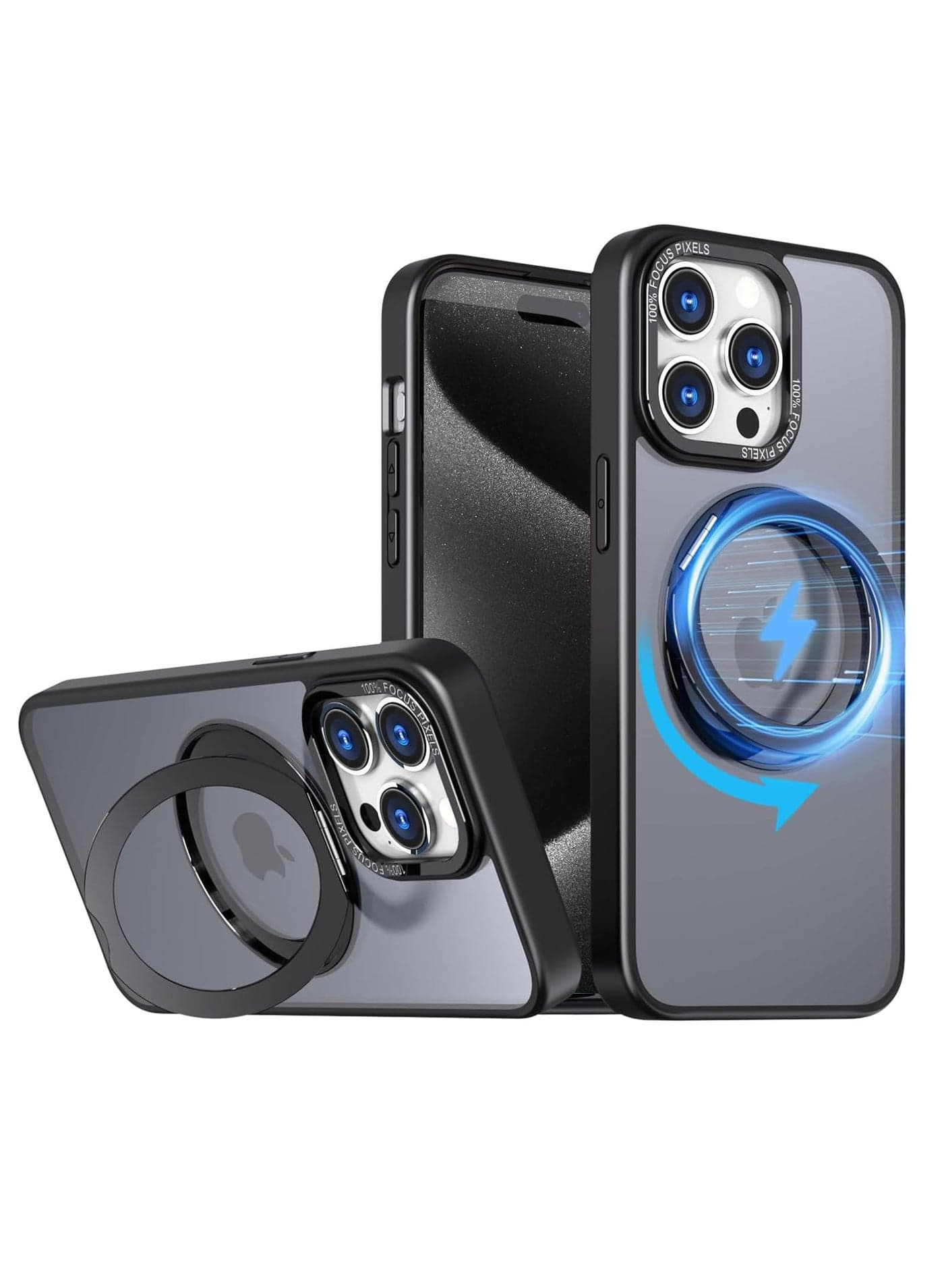 for iPhone 16 Pro Max Case with 360° Rotatable Stand, Compatible with MagSafe, Mil-Grade Protection 【Magnetic Kickstand Ring Holder】 Slim Shockproof Translucent Matte Hard Case (Black)