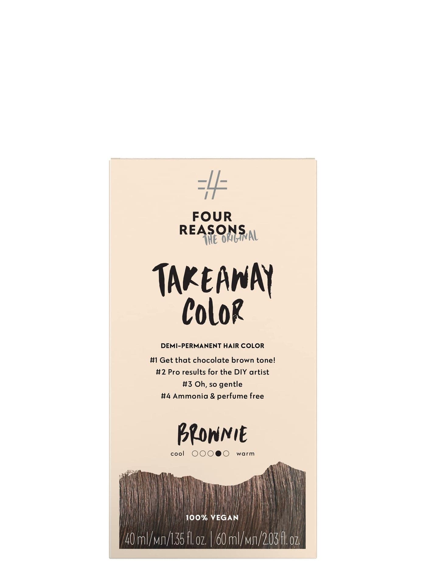 Four Reasons TakeAway Color, Brownie 5.35 - Demi Permanent Hair Color - Warm Deep Brown Hair Dye, Ammonia-Free & Fragrance-Free, Vegan, Natural-Looking Color, At-Home Hair Color Kit