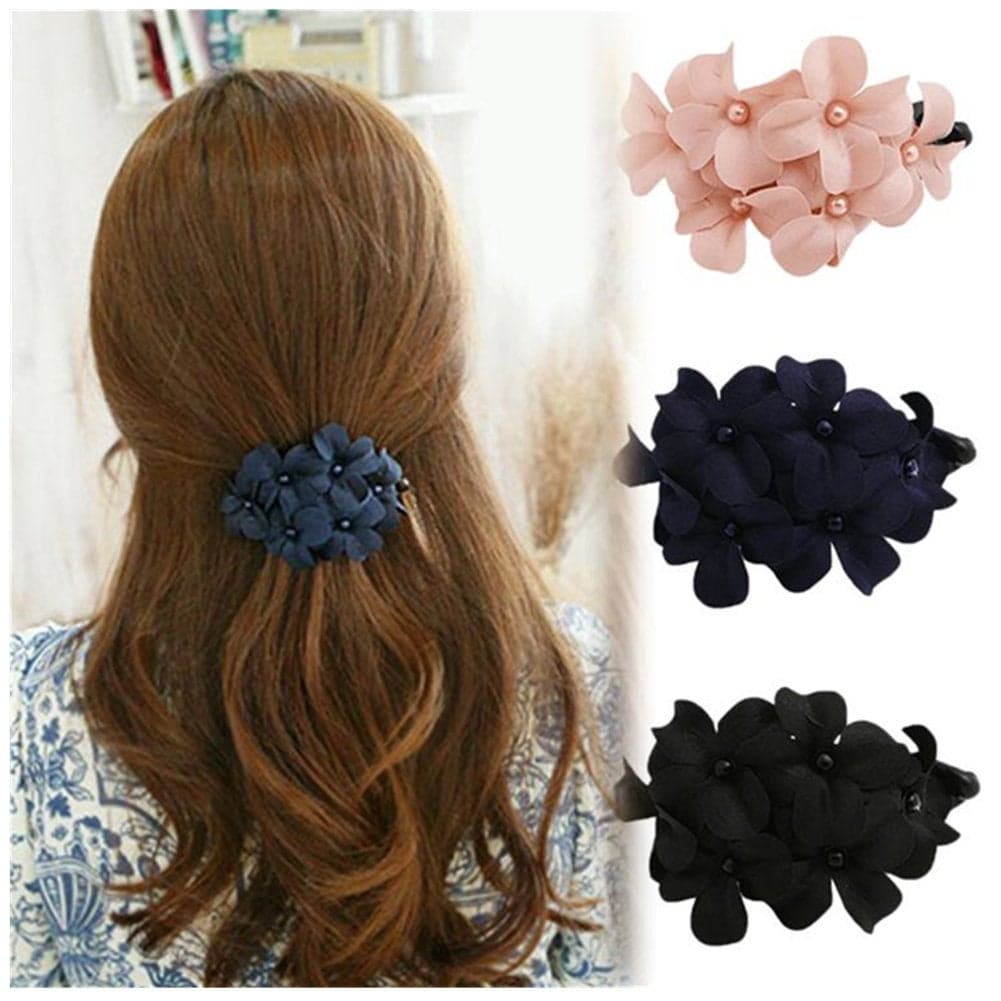 LOVEF3 Pcs Fashion Handmade Women Girl Flower Banana Barrette Hair Clip 115 6 CM Hair Pin Claw Black Pink Navy