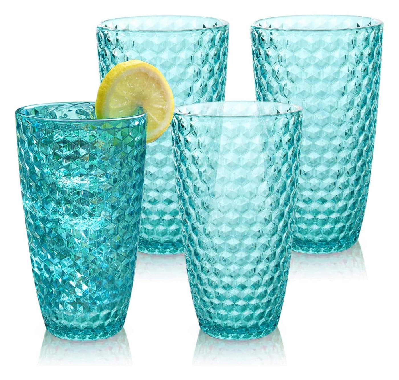 BELLAFORTE Shatterproof Tritan Plastic Tall Tumbler Set of 4 19oz Laguna Beach Drinking Glasses Unbreakable Tritan Drinking Glasses for Parties BPA Free Blue