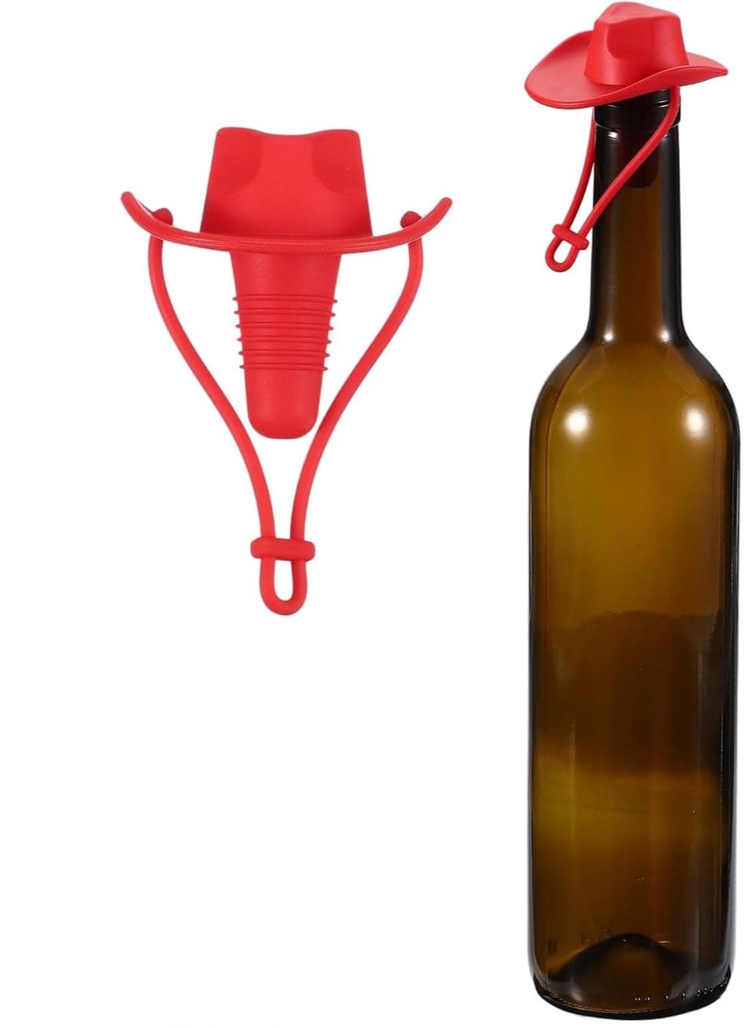 Cowboy Hat Wine Bottle Stoppers, Silicone Decorative Wine Plug & Champagne Cork Cover, Funny Kitchen Gadget to Seal and Keep Wine Fresh, Unique Gifts for Men Women, Mom Dad (Red)