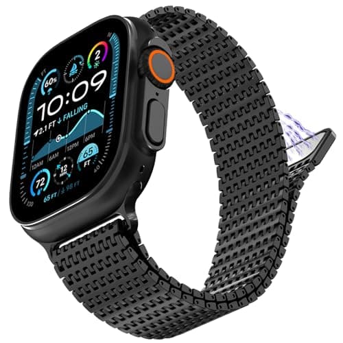 NewWays for Apple Watch Metal Bands Ultra 2 49mm 46mm Series 10 45mm 44mm Stainless Steel Mesh Loop Magnetic Clasp iWatch Band UltraUltra 2 Series10 9 8 7 6 5 4 for Men Women Black