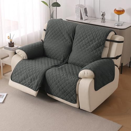 HOKIPO 'UrbanQuilt' Recliner Sofa Cover Mat for 2 Seater | Quilted Polyester 1-Piece Design with SecureFit Dual Belt, Anchor Grey (AR-6070-M5)