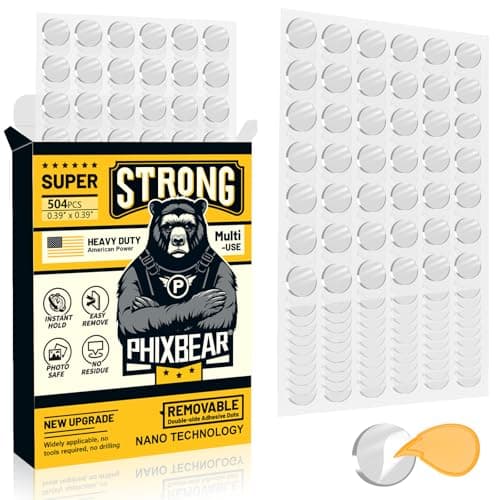 PHIXBEAR Small Mounting Putty No Residue, Strong Double Sided Glue Adhesive Dots Clear Museum Sticky Tack, Picture Hanging Strips Fixed Posters Map Decor Art Craft Party, Round 0.39 in (504 Pcs)