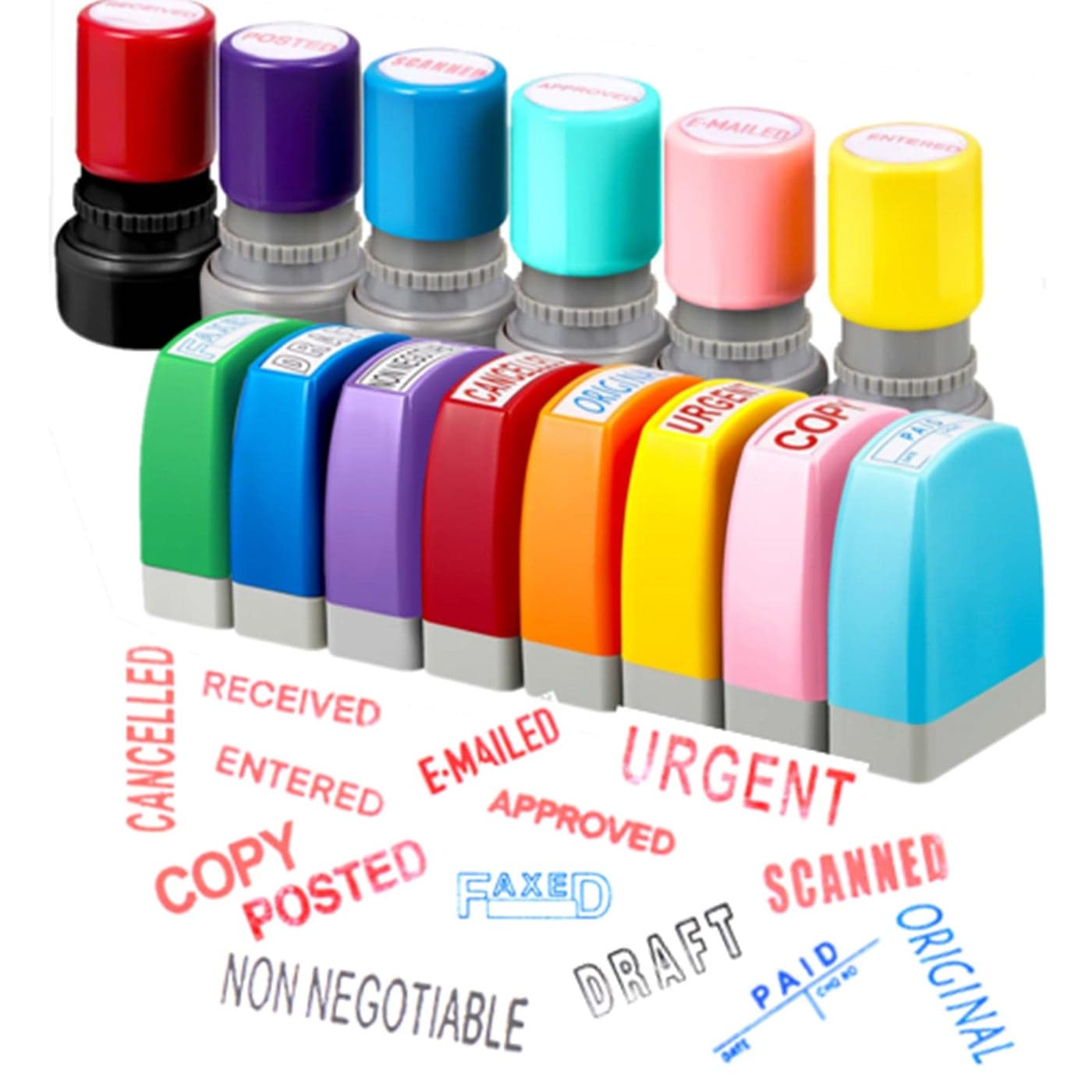 Henoyso 14 Pcs Office Stamp Set Self Inking Office Stamp Business Stamps Message Account Work Stamp Office Stationery Approved Paid Copy Faxed Scanned Stamps for Office Message Supplies