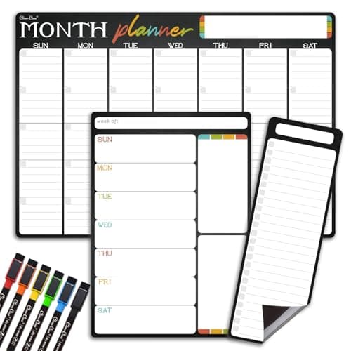 Magnetic Dry Erase Monthly Calendar Set 17x12 Monthly and 85x12 Weekly Calendar 4x12 List Board for Fridge 6 Extra Fine Point Dry Erase Markers Included Shipped Flat