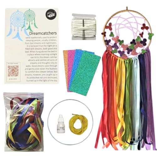 DIY Dream Catcher Making Kit for Kids & Adults – Complete Craft Kit with 6-Inch Metal Ring, Rainbow Color Ribbons, Glitter Sheets, Weaving Thread, Needles & Glue – Includes Instruction Sheet & Video – Art & Craft Gift