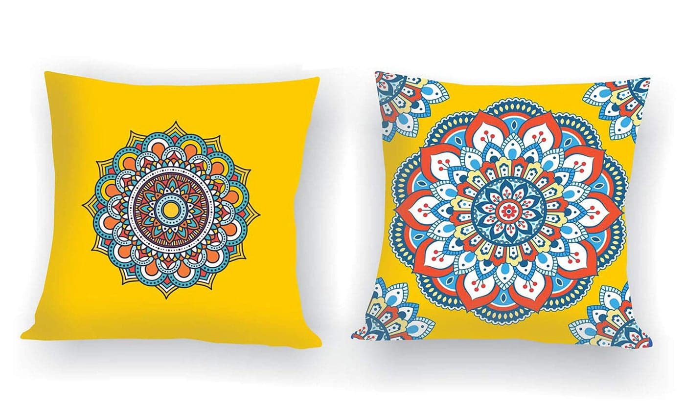 IM FAB Cotton Canvas Rangoli Digital Cushion Cover (12X12 inches) - Set of 2 pcs