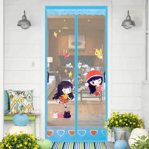 FlyFend Mosquito net for Doors with Magnet - Printed Door Mosquito net- Designer Door net for Mosquitoes - Stay Open Magnetic Mosquito