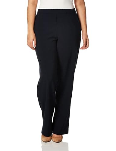 Briggs New York Women's Flat Front Pull On Pant with Slimming Solution, Navy, 16 Short