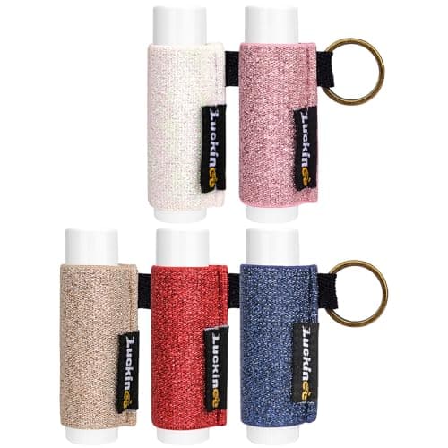 LUCKINEE 5PCS Lip Balm Holder Keychain Lip Gloss Keychain Holder Lipstick Keychain Holder Lip Balm Pouch Compatible with ChapStick Key Chain, Burt's Bees-Christmas Stocking Stuffers Gifts