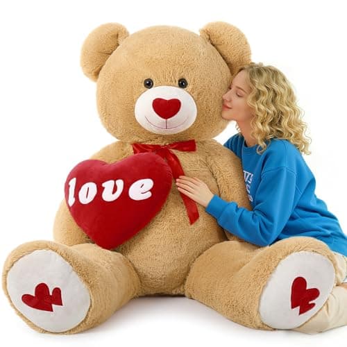 MorisMos Love Heart Giant Teddy Bear 43ft I Love You Large Bear for Girlfriend Soft Valentine Stuffed Animals Plush Gift for Boyfriend Brown 51Inch