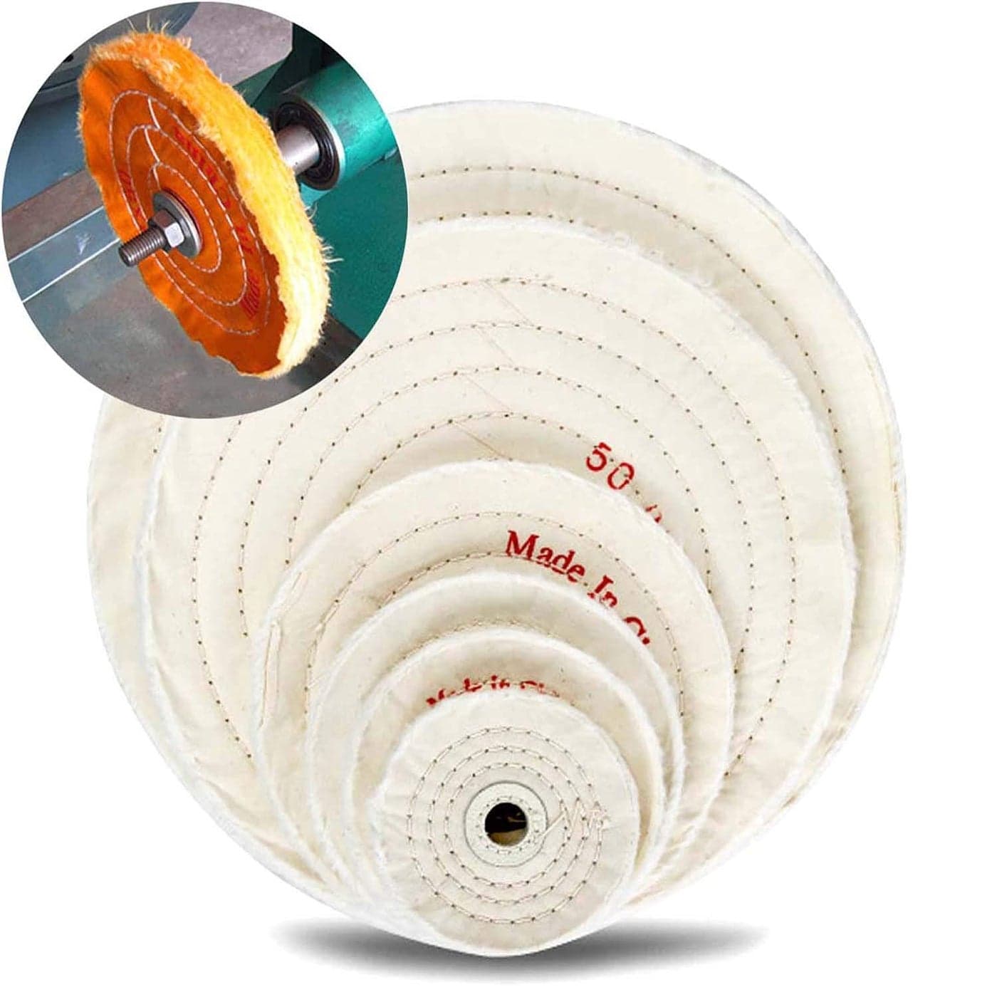 DIY Crafts 6 inch Off White Spiral Stitched Cotton Buffing Wheel Polishing Wheel Layers Cotton Lint Cloth Buffing Wheel Gold Silver Jewelry Mirror Polishing Whe 6 inch Off White