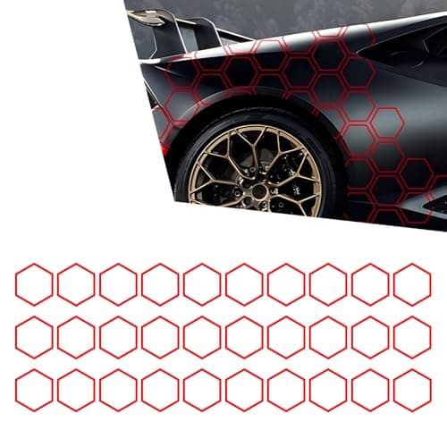 Hugwits 30 Grids Honeycomb Graphics Car Door Decals Reflective PVC Car Side Body Sticker Auto Body Modification DIY Vinyl Decal Universal for Most Cars Red