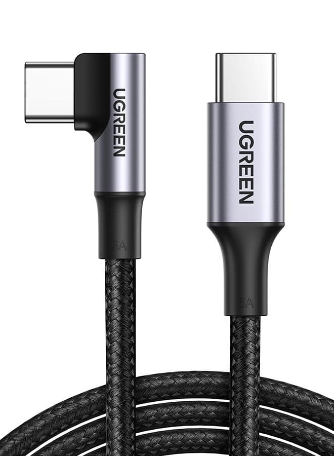 USB C to USB C Cable Right Angle 1M 100W 5A PD Fast Charge Type C 90 Degree Power Data Lead Compatible with iPhone 15 Series, MacBook Pro/Air,iPad Pro,Samsung S23,Huawei Lenovo ThinkPad Dell Black