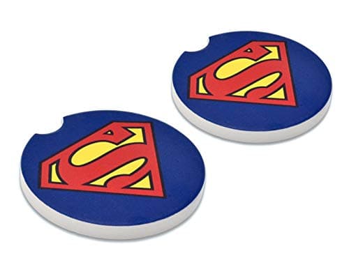 Elektroplate Officially Licensed DC Comics Superman Automotive Ceramic Coasters 26 Diameter Universal Fit for All Cars Trucks SUVs and More Absorbent NonSlip Durable Set of 2