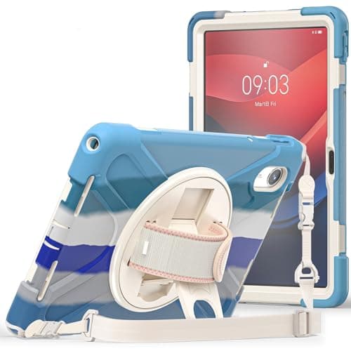 ProElite Cover for Lenovo Tab M11/K11 11 inch Cover Case, Rugged 3 Layer Armor case Cover for Lenovo Tab M11/K11 11 inch with Hand Grip & Rotating Kickstand with Shoulder Strap, Rainbow Blue
