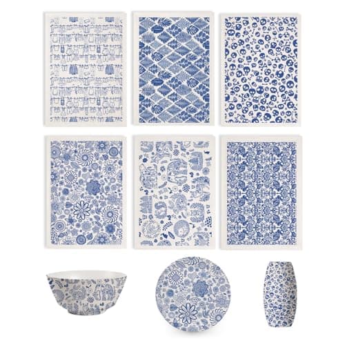 SUPERDANT 6PCS Flower Leaves Underglaze Paper Transfer Animals Skull Transfer Paper for Clay Ceramic Porcelain Under Glaze Transfers for Pottery Enamel Decals Blue Underglaze Decal Papers Gifts