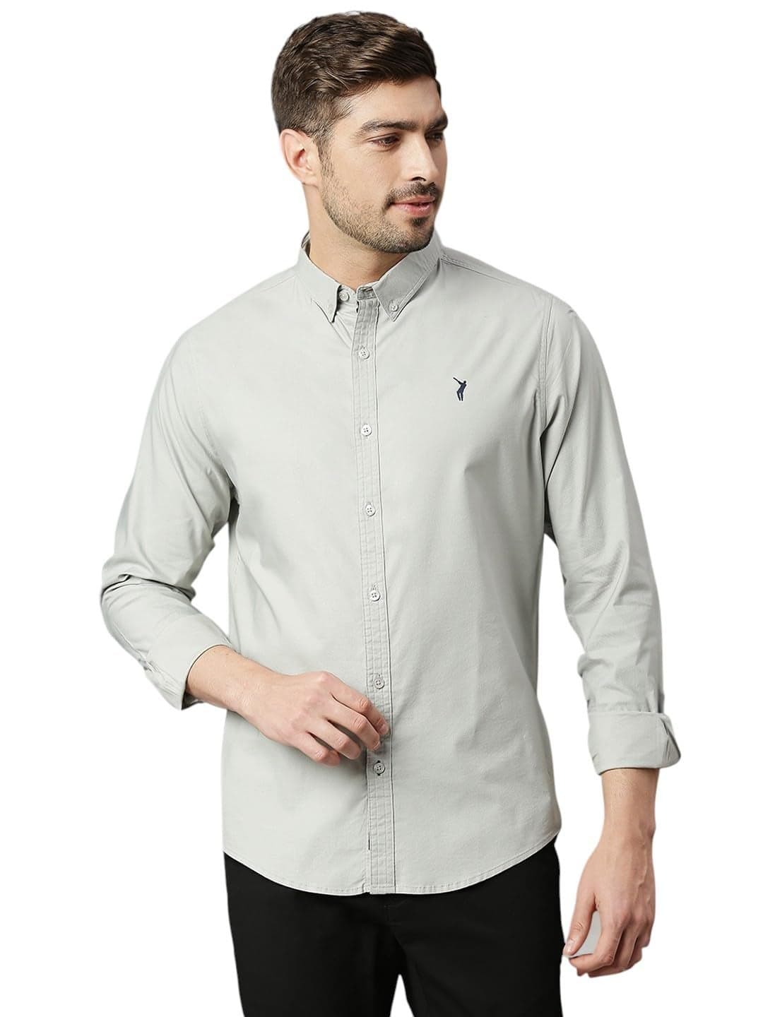 Thomas Scott Mens | Full Sleeve | Solid | Slim Fit | 100% Cotton | Button Down Collar | Shirts (Grey_2XL)