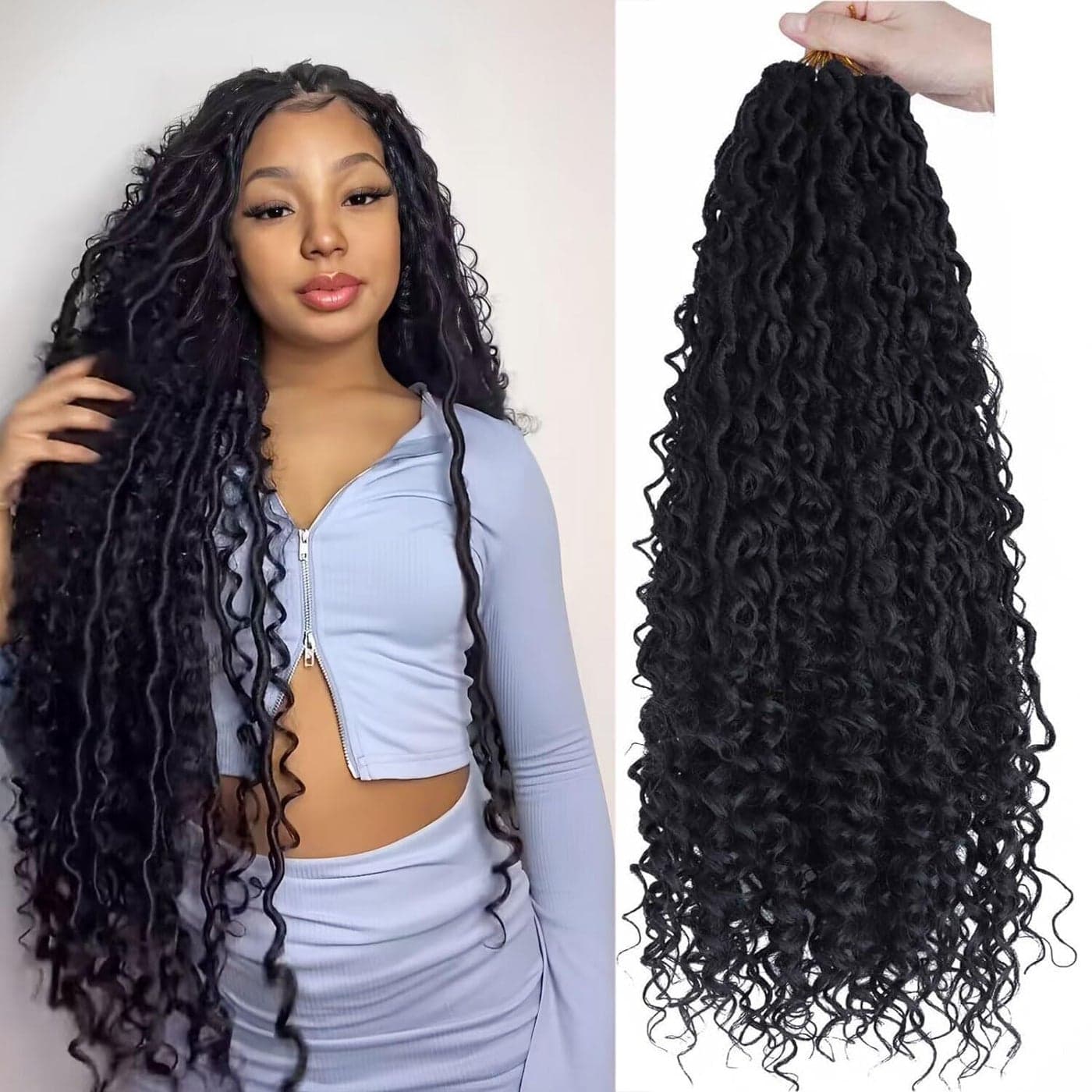 LMZIM 24 inch Goddess Locs Crochet Hair 8 Packs Faux Locs Crochet Hair for Black Women Pre Looped River Locs Crochet Hair with Curly Ends 1B