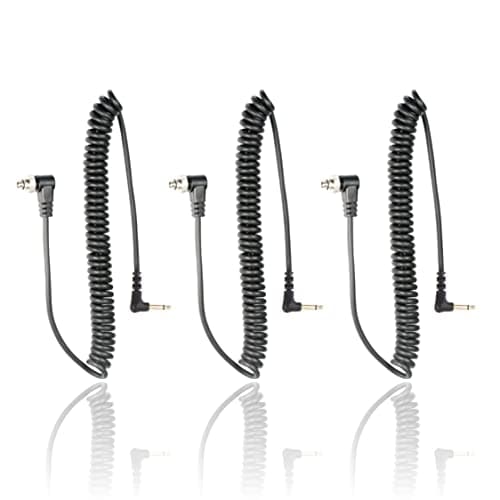 Foto&Tech 3.5 mm to Male Flash PC Sync Cable, 14 Inch Coiled Cord with Screw Lock, Compatible with Nikon Canon and Most DSLR Cameras PocketWizard Plus III Plus II Mini Phone PC1 (3 Pieces)