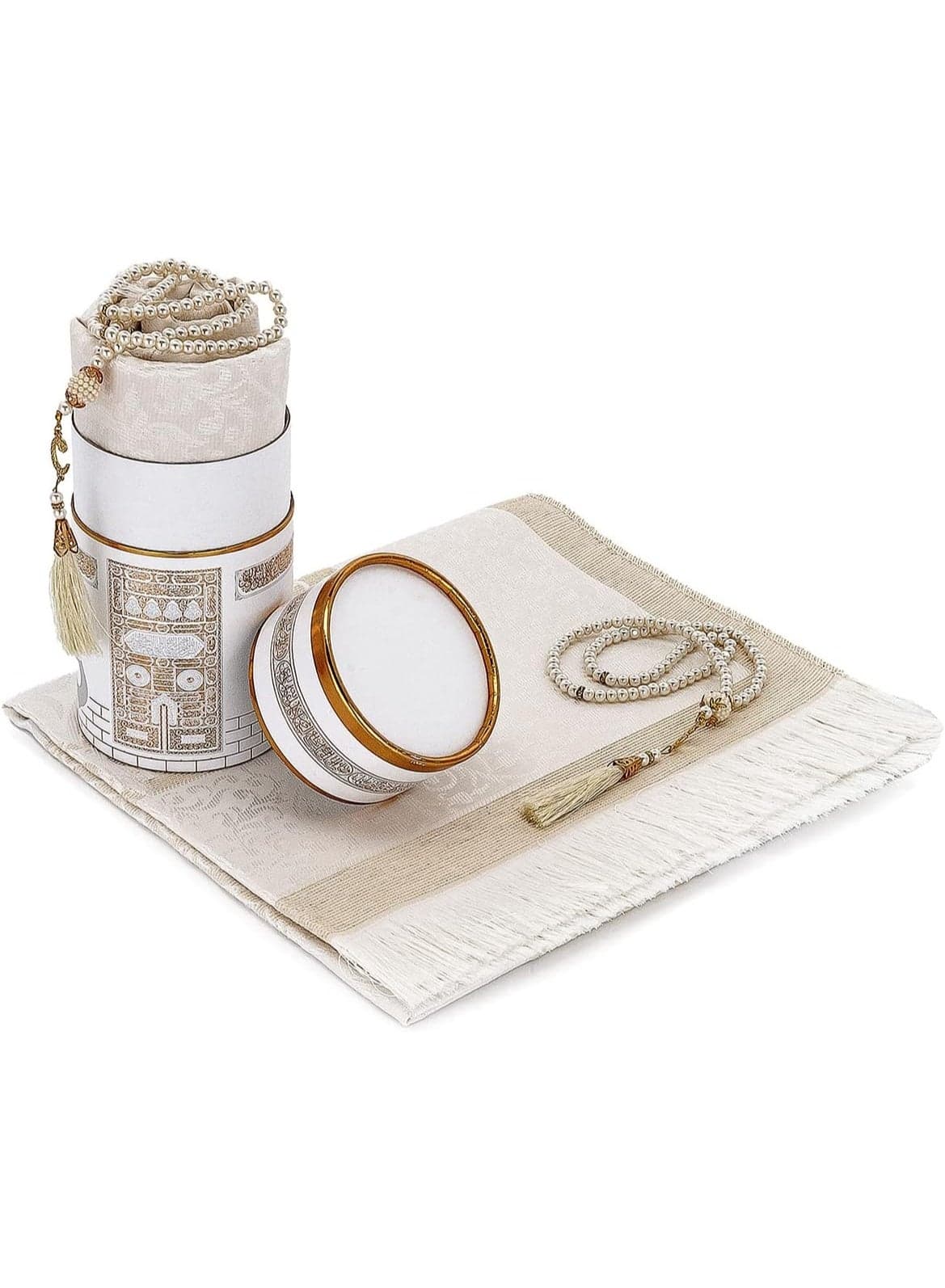 Elegant Islamic Janamaz Prayer Mat with Matching Tasbih and Luxury Gift Box, Lightweight and Foldable Prayer Rug for Daily Namaz, Travel, Umrah, Hajj and Special Islamic Celebrations