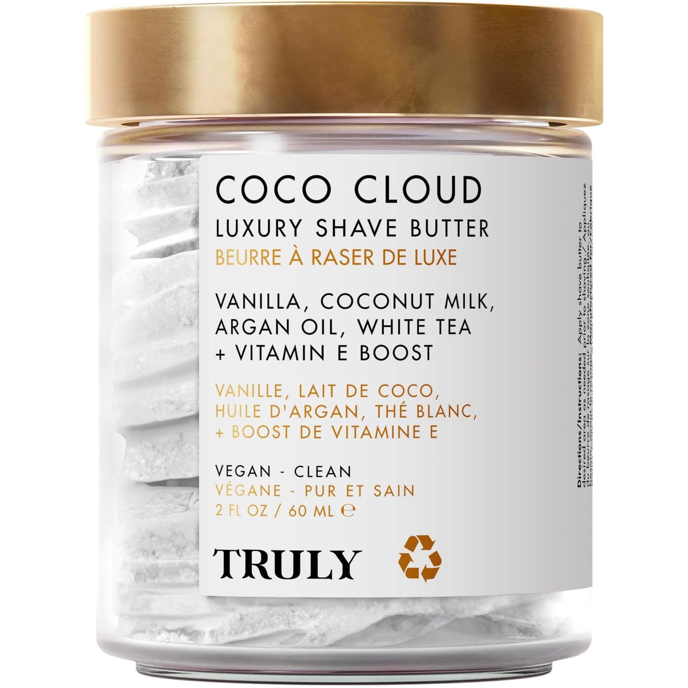 Truly Beauty Coco Cloud Luxury Shave Butter Softens Hair Fights Ingrowns Infused with Coconut Milk Mango Seed Butter Argan Oil for Hydrated Smooth Skin Coconut Vanilla Scent 2 Fl Oz