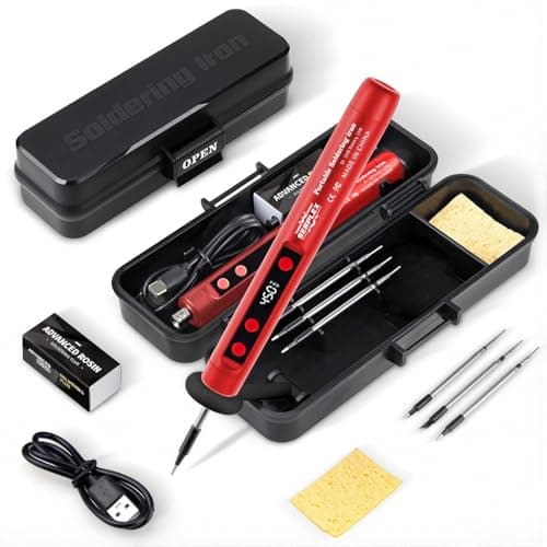 Serplex® 15W Handheld Soldering Iron Kit with 3 Replaceable Bits & Carry Case, USB Cordless Rechargeable Soldering Iron Pen 180-450°C Adjustable Heat Range, Rapid Warm Up, Compatible with Electronics