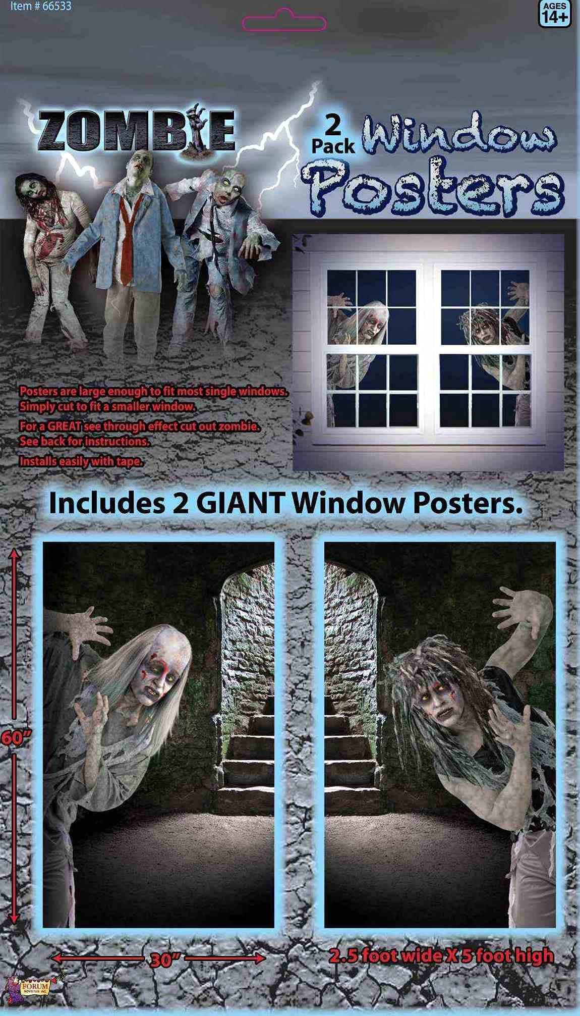 Forum Novelties Set of 2 Zombie Window 5Foot Posters