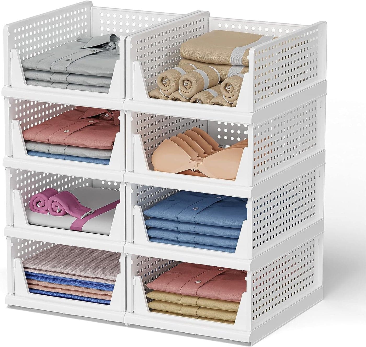 Mechdel Acrylonitrile Butadiene Styrene Stackable And Foldable Wardrobe Storage Basket Big Size White 4