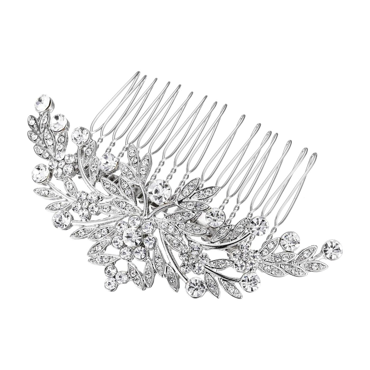 EVER FAITH Austrian Crystal Elegant Flower Leaf Wedding Hair Comb for Bride Bridesmaid Clear SilverTone