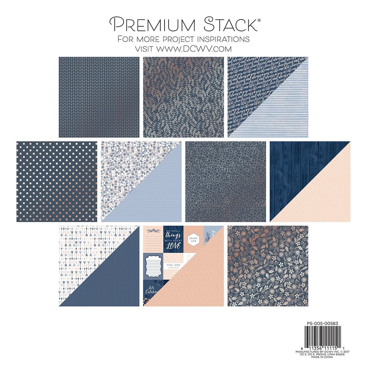 DCWV Printed Cardstock Paper 12x12 20 Sheets of Scrapbook Paper for Crafts and Card Making Double Sided Heavy Duty Cardstock with Foil Accents Indigo Kraft Rose Gold
