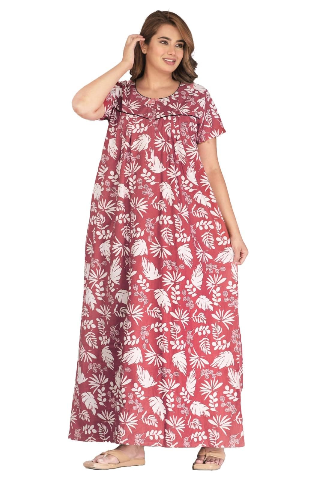 Urali Women Cotton Maxi Printed Night Gown (Rust, XL) - S483