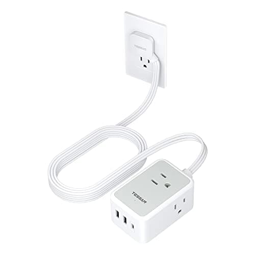 Ultra Thin Flat Extension Cord 10 FT, TESSAN Small Flat Plug Power Strip with 3 USB Charger (1 USB C), 3 Outlets Desk Charging Station, 10 Feet Long Slim Plug for Travel, Dorm Room, Office Essentials