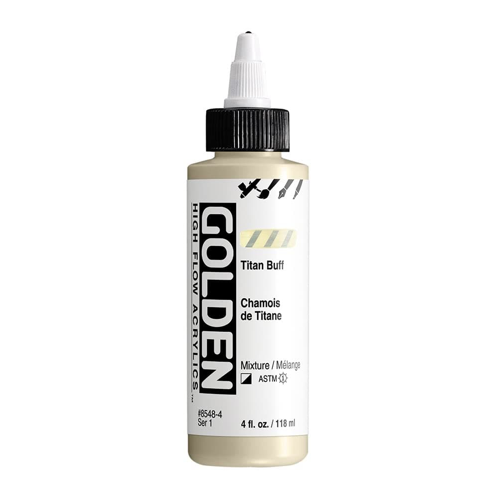 High Flow Acrylics by GOLDEN, Titan Buff, 4 fl. oz. Bottle, Professional Acrylic Paint, Semi-Opaque