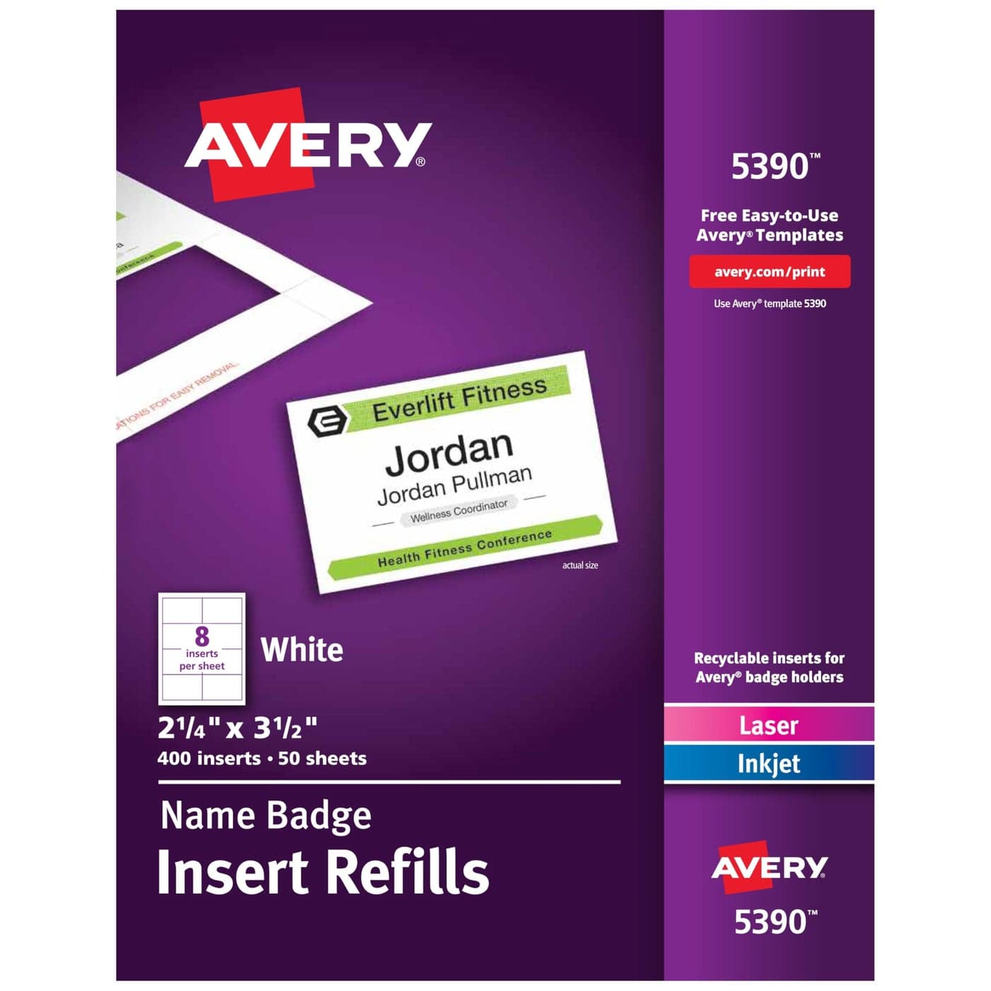 Avery Customizable Name Badge Inserts 225 x 35 White 400 Printable Name Tag Inserts 5390 Pack of 5