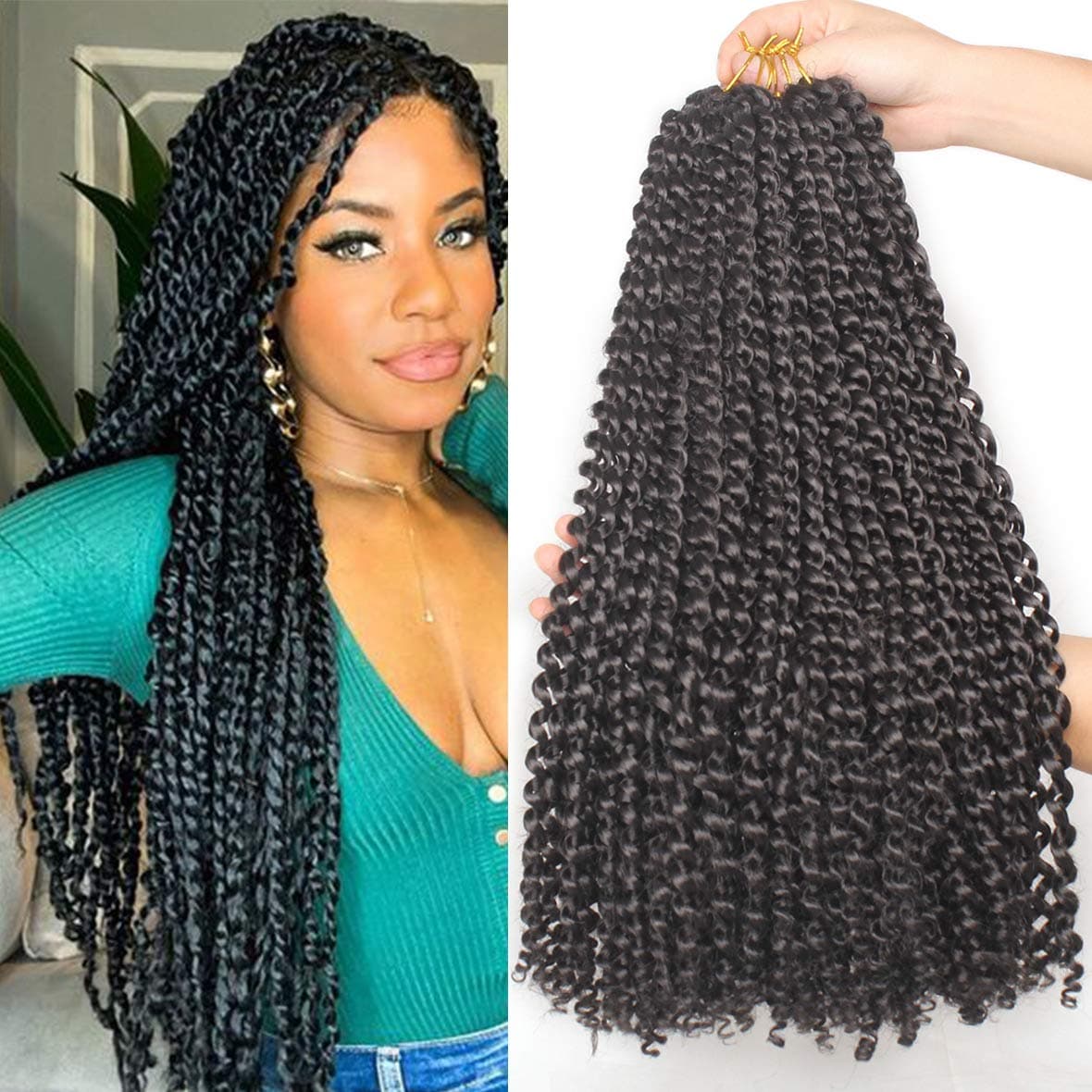 Leeven 18 Inch Passion Twist Crochet Braids Hair for Butterfly Locs 2 Pcs Synthetic Water Wave Passion Twists Crochet Braiding Hair for Women 2