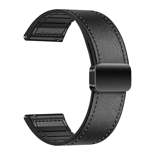 ACM Watch Strap Leather Magnetic Silicone 20mm compatible with Garmin Vivomove Smartwatch Belt Luxury Band Black
