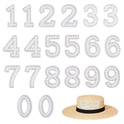 20 Pcs Pearl Rhinestone Number Stickers PeelandStick Pearl Letters White 09 DIY Craft Patches for Scrapbook Backpack Hat