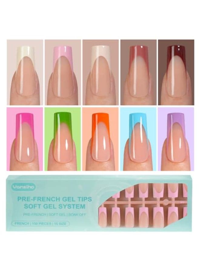 300Pcs French Gel Nail Tips Vansiho Long Square Nail Tips PreFrench Tips Press on Nails Acrylic Fake Nails for Nail Art DIY 15 Sizes