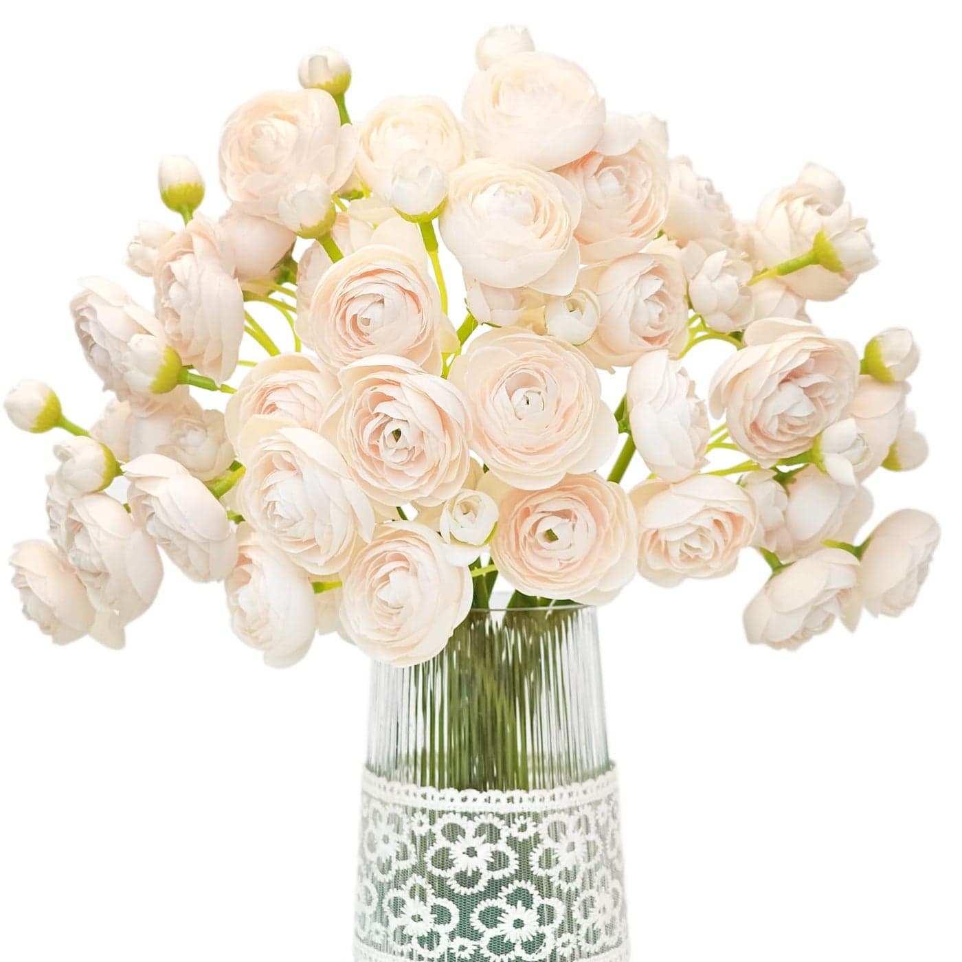 Letjolt Ranunculus Artificial Flower Light Champagne Silk Flowers Faux DIY Bouquet for Wedding Engagement Centerpieces Arrangements Bridal Shower Decorations Home Decor 18pcs