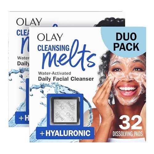 Olay Face Wash Hyaluronic Acid Cleansing Melts FragranceFree Daily Use Gentle Cleanser For All Skin Types Travel Size WaterActivated to Clean Tone and Refresh 64ct 2 Pack x 32ct